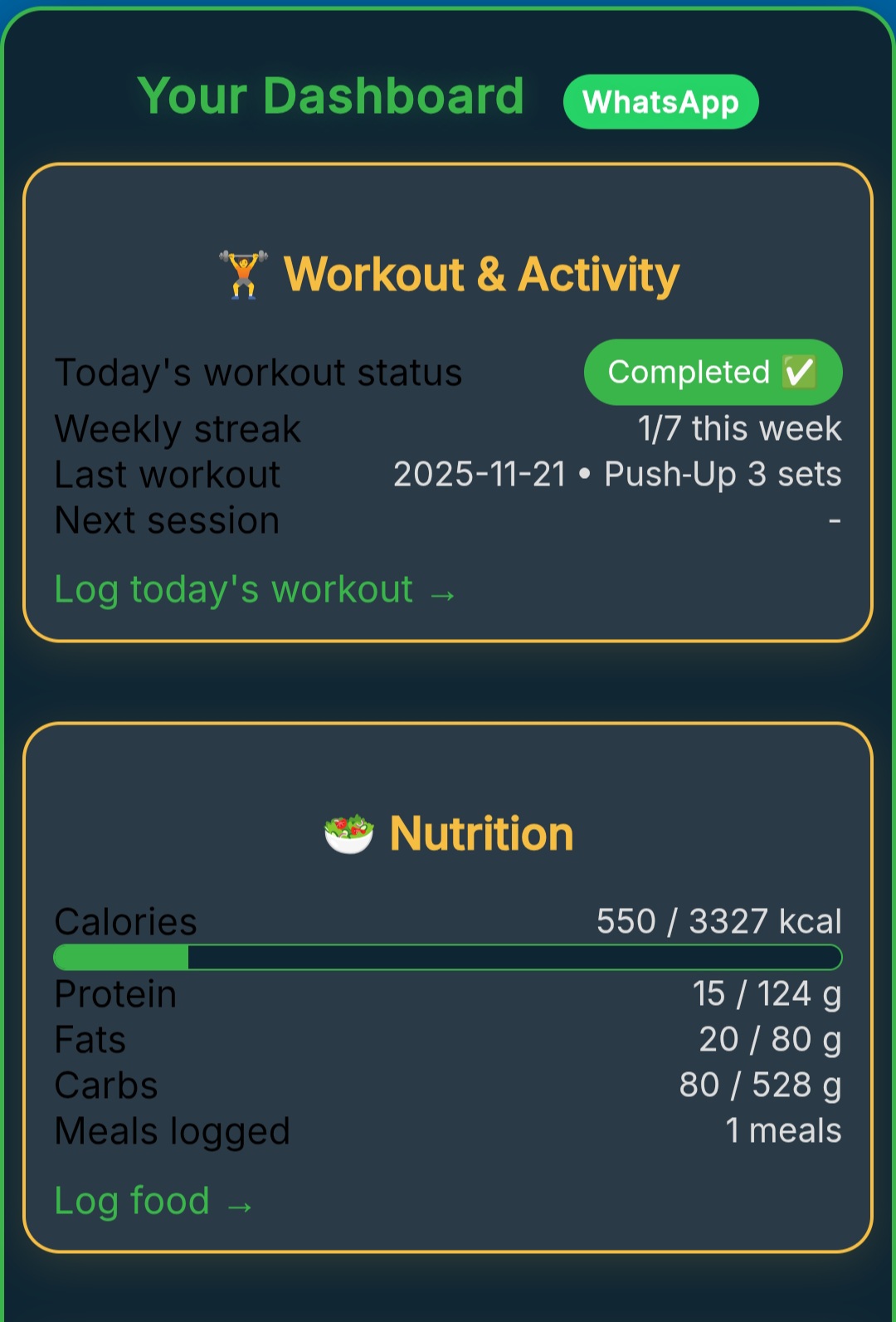Fitness Dashboard View 1